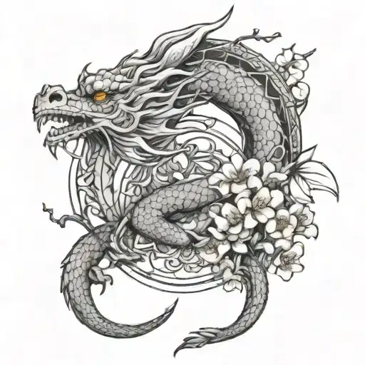 Orange Blossom And Cherry Blossom With A Dragon
