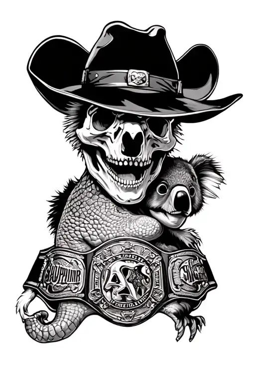 Sleeve Featuring Crocodile Skull & Championship Belt & Koala & A Cowboy Hat