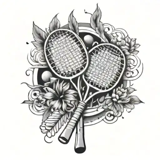 A Tattoo Of A Badminton Racket And Shuttlecock With A Poetic Quote Interwoven With Each Other