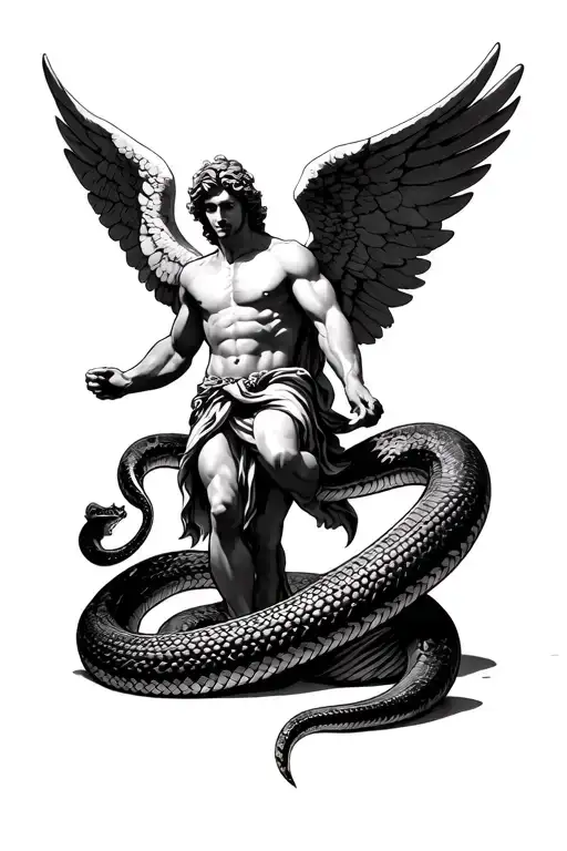 Archangel Michael Stepping On A Snake Intertwined
