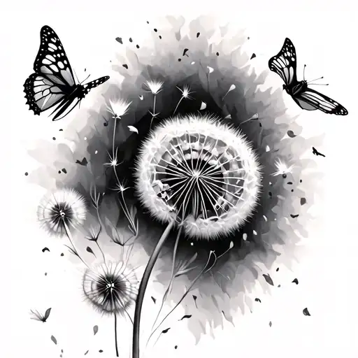 Dandelion And Butterflies Flying