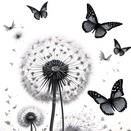 Dandelion And Butterflies Flying With Birds Flying Away