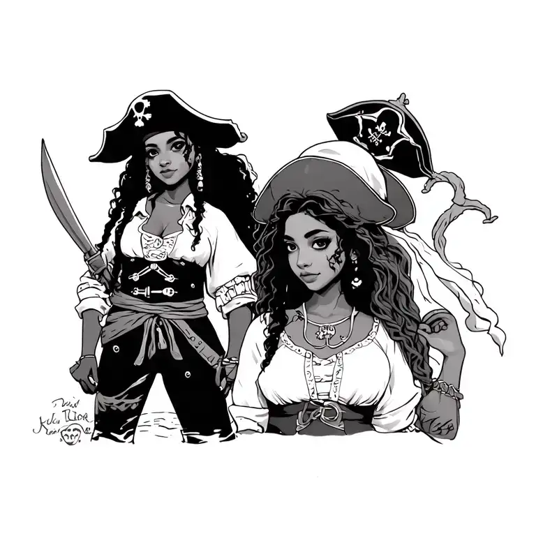 Pirate And Black Girl Standing