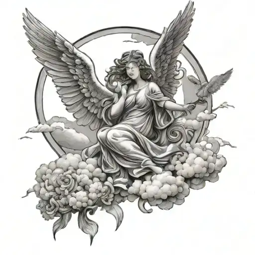 Create A Celestial Scene With Angels And Clouds To Symbolize Dwelling Above Heaven