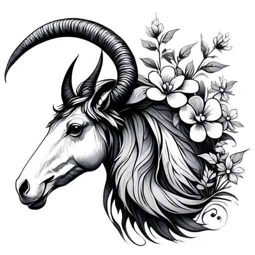 Capricorn Symbol With Flowers Growing