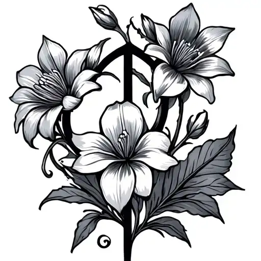 Feminism Symbol With Subtle Flowers Without Lilies And Some Tendrils