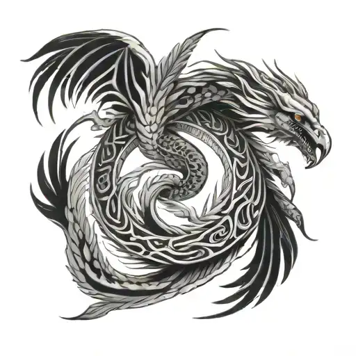 Ouroboros Wrapped Around A Phoenix