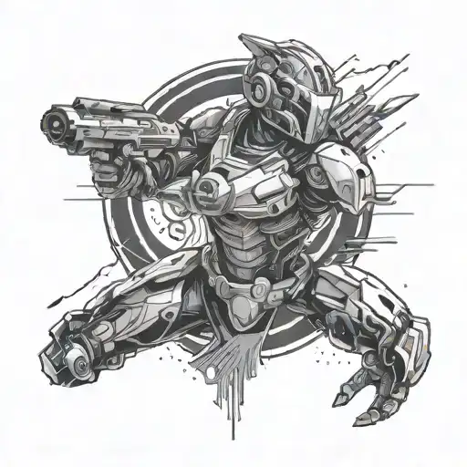 A Futuristic Warrior Wielding Advanced Technology In A Virtual Reality Battle