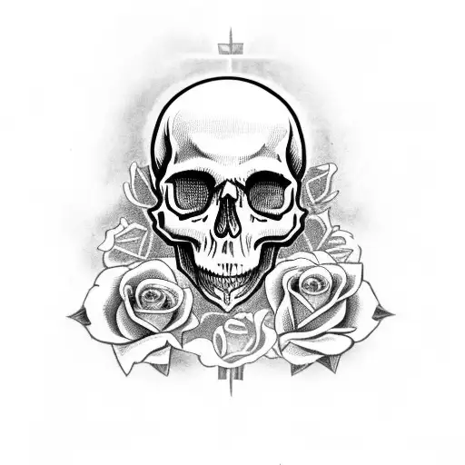 Skull With Cross And Roses