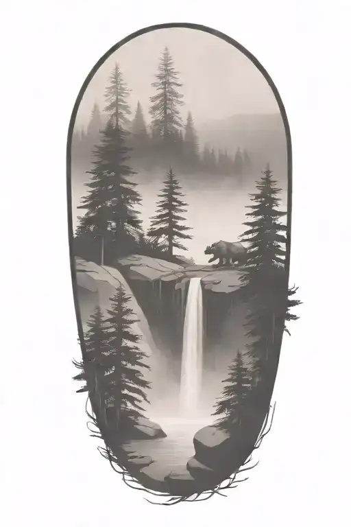 River Fir Trees Fog Dark Stones Trunk Bear Cave