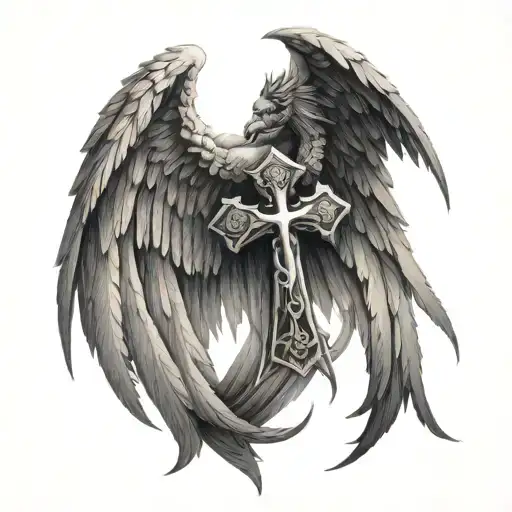 Demon Wings With Cross And Angel Wings