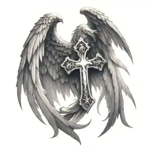 Demon Wings With Cross And Angel Wings