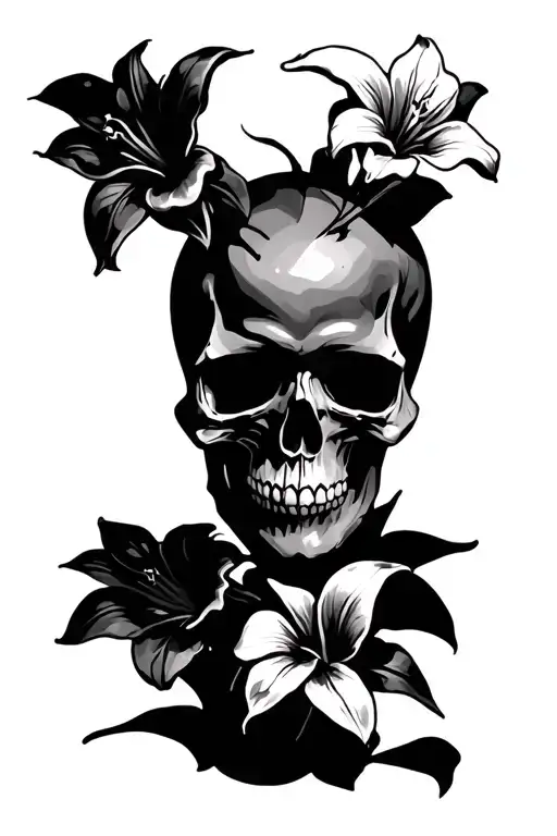 Skull With Spiderlilys