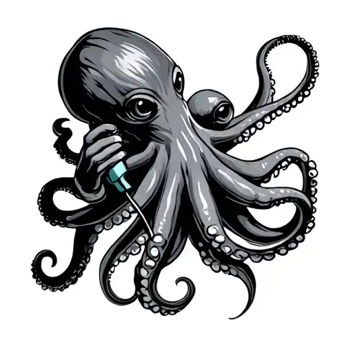 Octopus Holding A Telephone