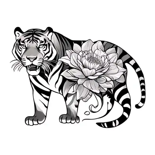 Tiger And Flower Blooming