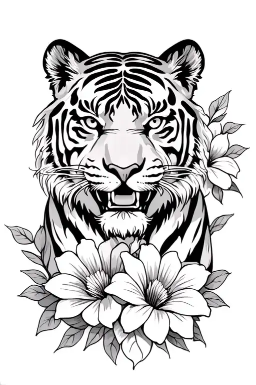 Tiger And Flower Blooming