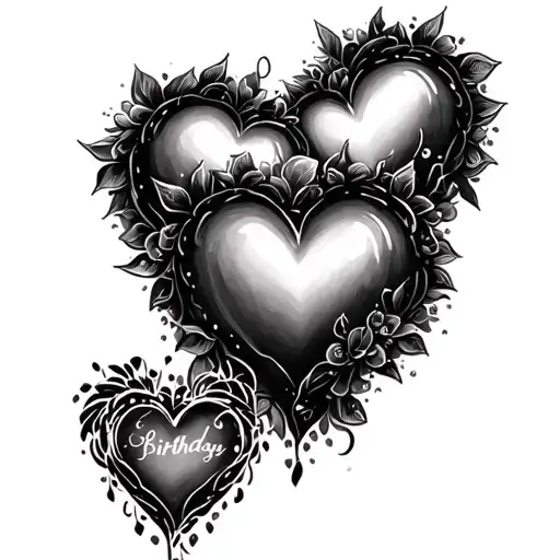 4 Hearts With Birthday Inside