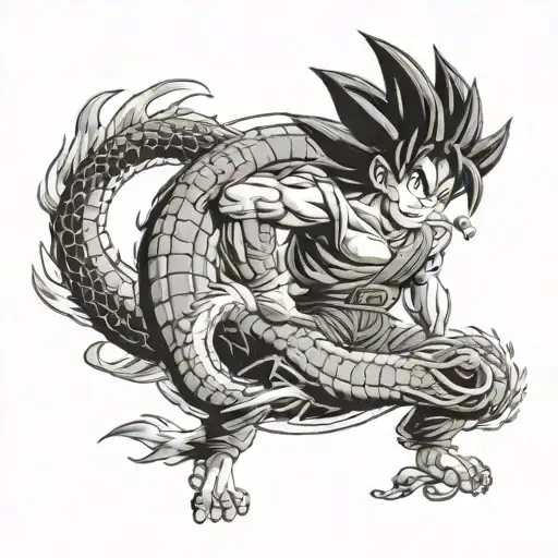Depict Son Goku Riding On Shenron With A Backdrop Of The Dragon Ball Universe