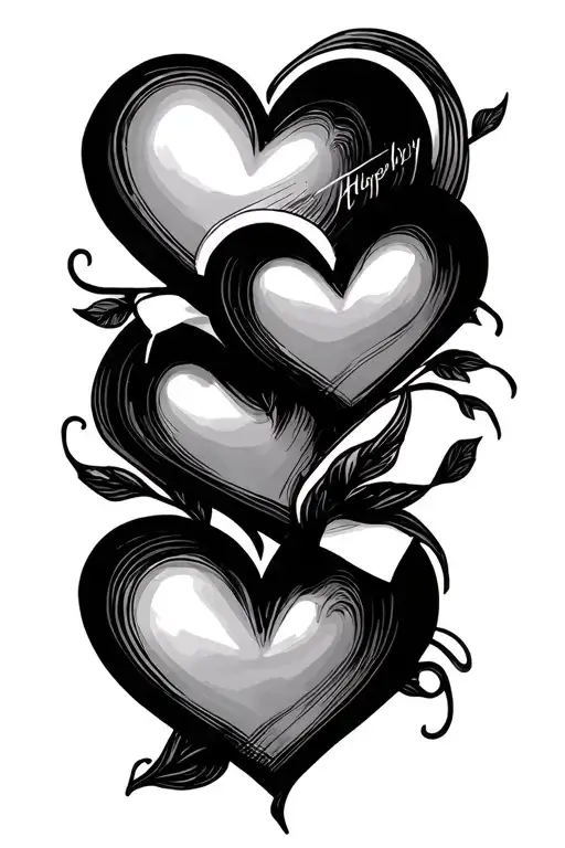 4 Hearts With Birthday Inside Minimal Line Art