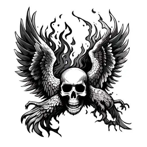 Skull And Phoenix Rising From The Ashes