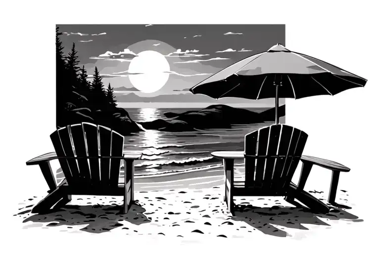 Adirondack Chairs Umbrella Beach Sunset