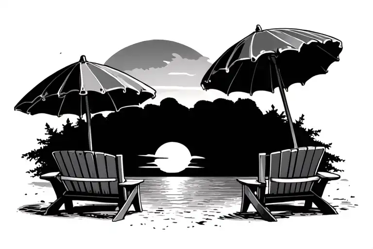 Adirondack Chairs Umbrella Beach Sunset