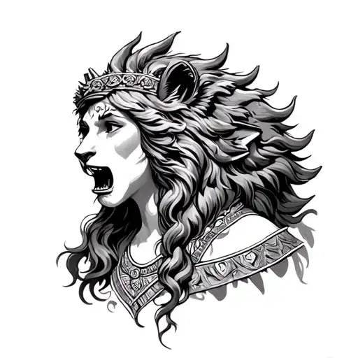 Roman Goddess With A Roaring Lion