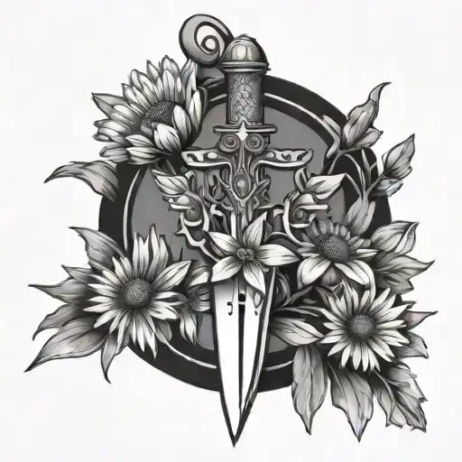 A Futuristic Dagger Surrounded By Blooming Daisies