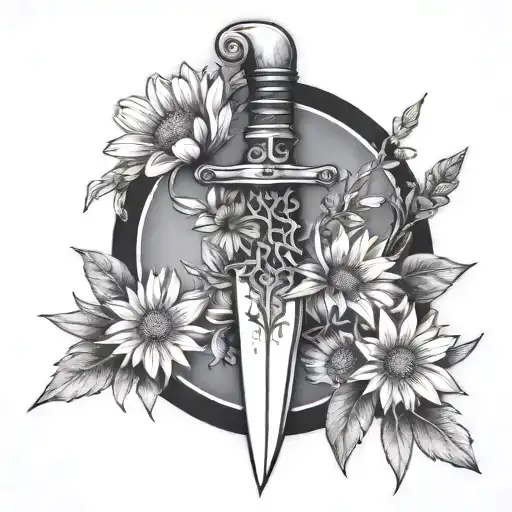 A Futuristic Dagger Surrounded By Blooming Daisies