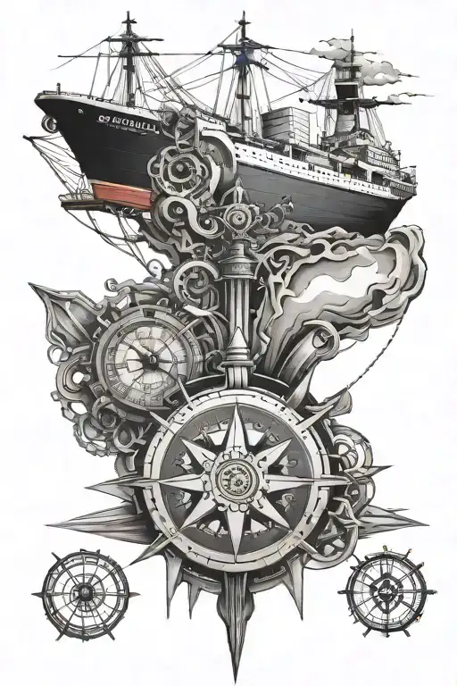 Container Ship Engine And Compass