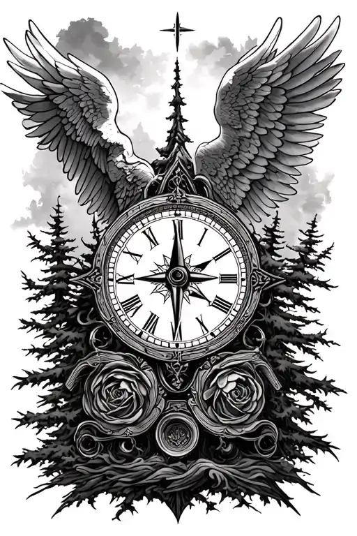 Angels And Trees And Clock And Compass