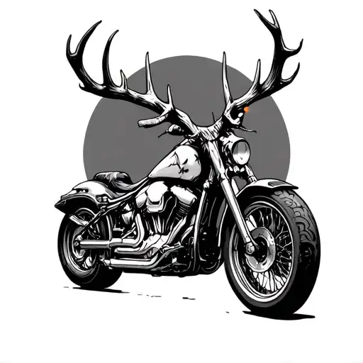 Deer Skull W Motor Bike Near