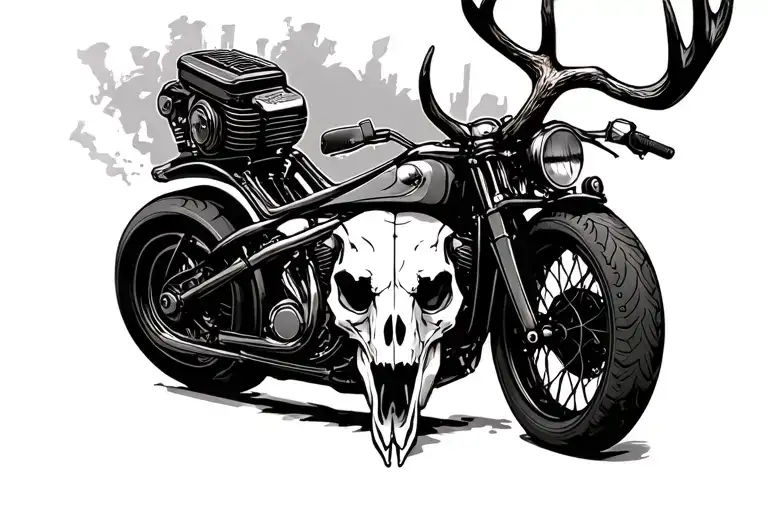 Deer Skull W Motor Bike Near