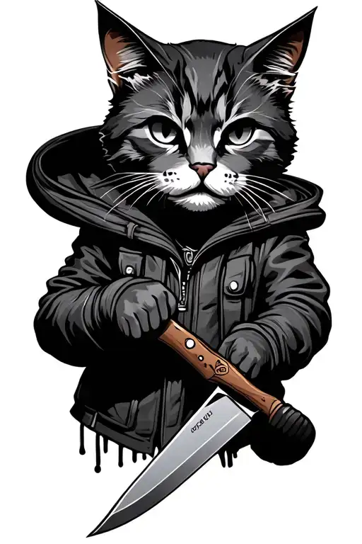 A Street Humanoid Cat Holding A Knife
