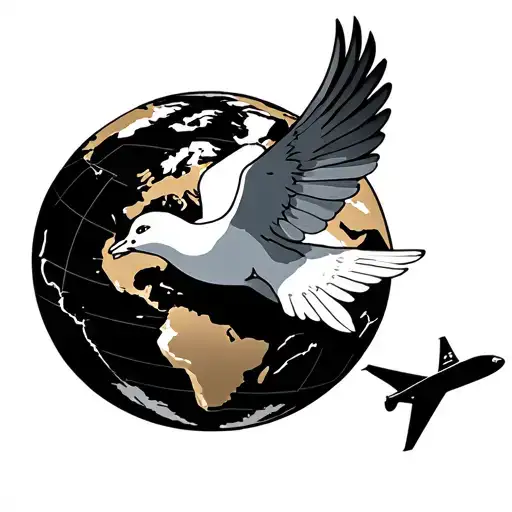 Dove And Airplane Flying Over A World