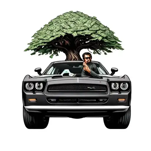 Person Driving Srt Dodge With Money Tree Growing