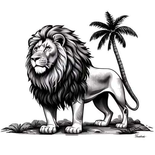 Lion And Palms Tree
