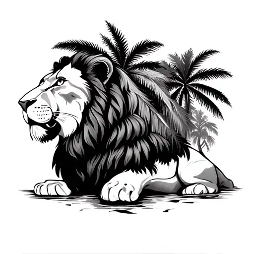 Fineline Lion And Palms Tree