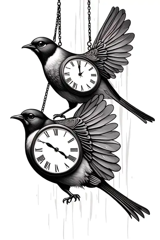 2 Clocks Hanging From Fantail Bird