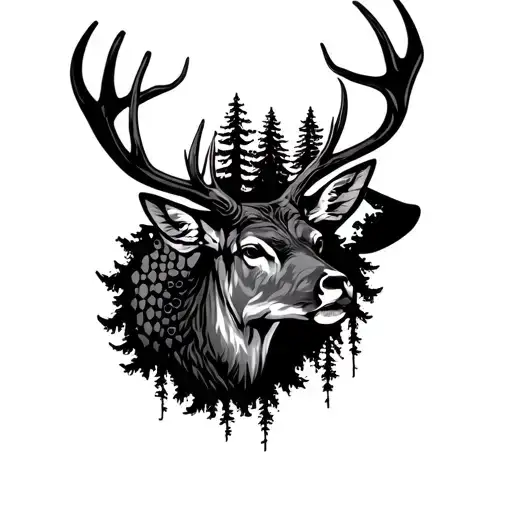 Honey Combs Deer Head With Trees