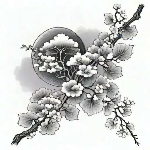 Black And Grey Tattoo Slevees Of Japanese Cloud Fading Into Ginkgo Leaves