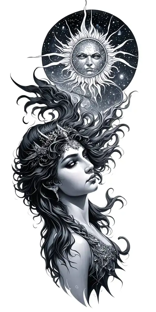 Selene Goddess Apollo The Sun God And Orion The Hunter In The Cosmos