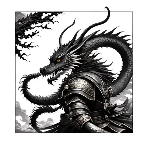 Japanese Themed Sleeve With Samurai And Dragon