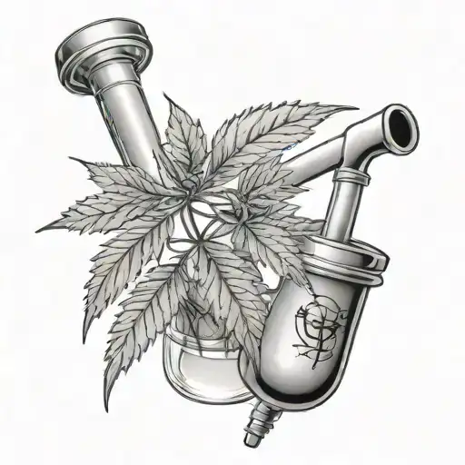A Realistic Black And Grey Portrait Of A Cannabis Plant With A Bong Incorporated Into The Design