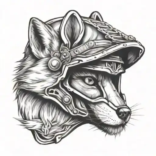 Design A Tattoo Of A Military Helmet With A Fox Peeking Out From Behind It