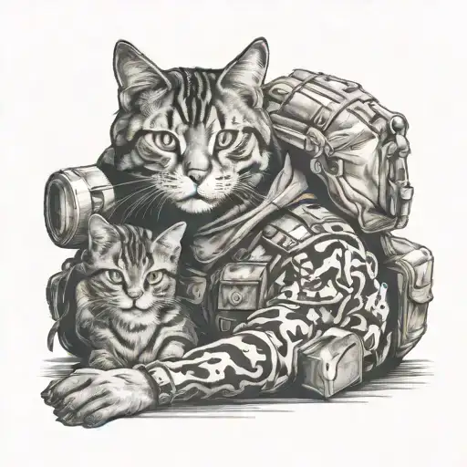 Design A Tattoo Of A Military With His Cat