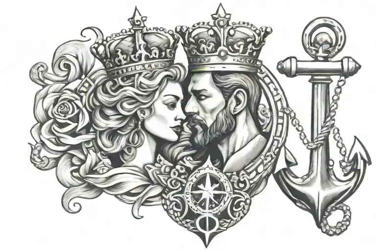 King And Queen With Anchor Intertwined