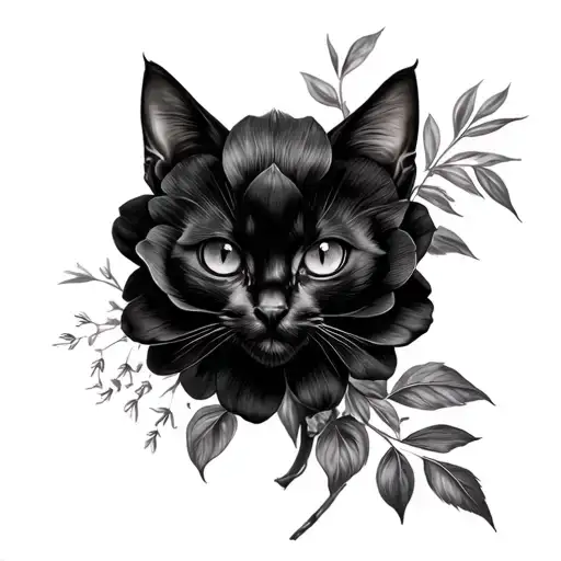 Black Dahlia Flower Small Black Cat