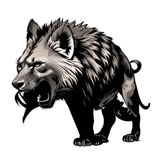 Hyena Holds And Devours Lion