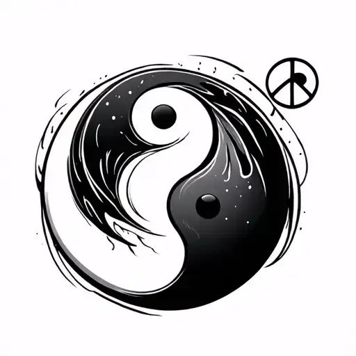 Yin Yang Symbol And Peace Symbol Intertwined Within